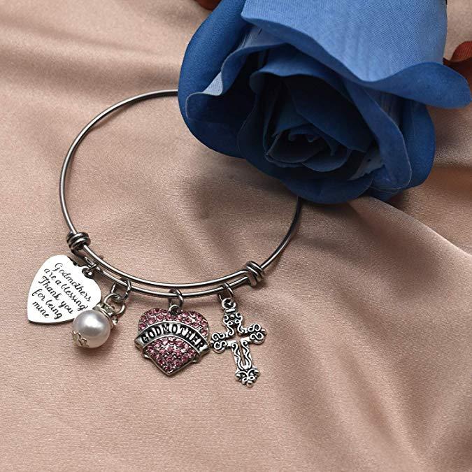 LParkin Godmother Bracelet Godmothers are a Blessing Thank You for Being Mine Bangle Stainless Steel Godmother Gift Jewelry Bracelets