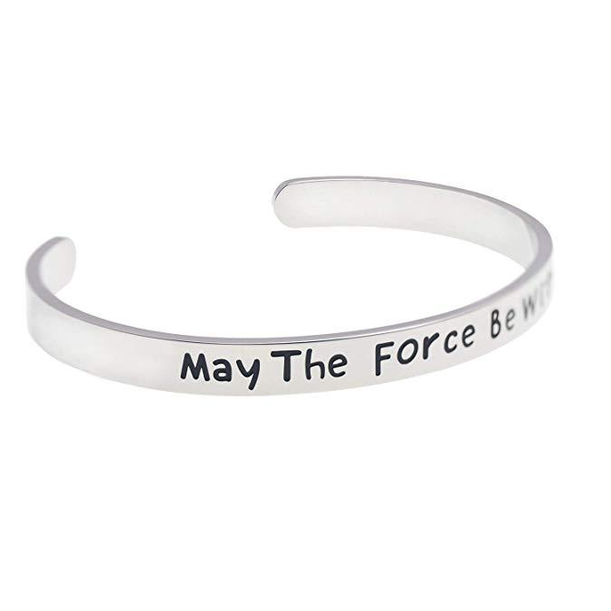 LParkin May The Force Be with You Cuff Bracelet Stainless Steel High Polished Finish Cuff Bracelet Men Women
