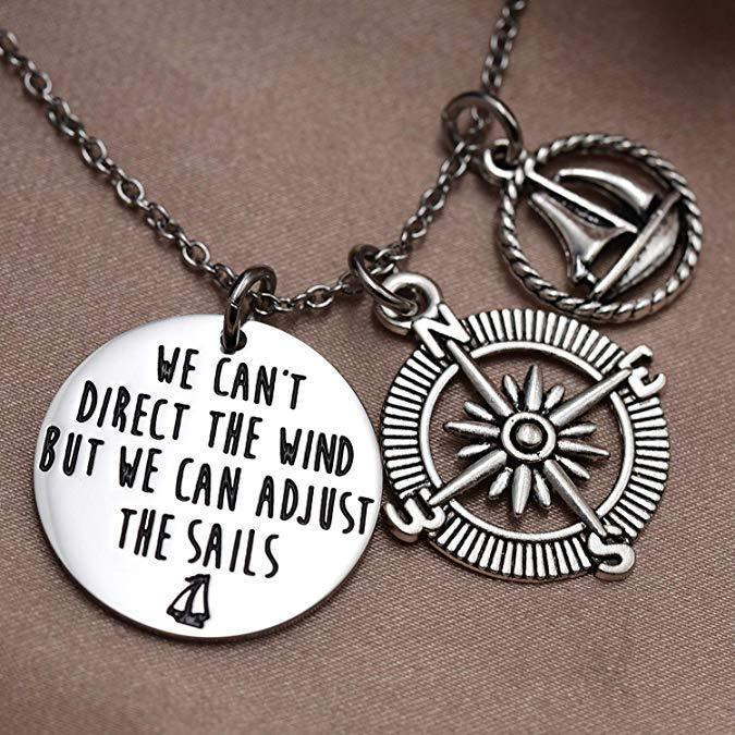 LParkin We Can't Direct The Wind But We Can Adjust The Sails Key Chain Necklaces Inspiration Necklace Keychain Gift for Her