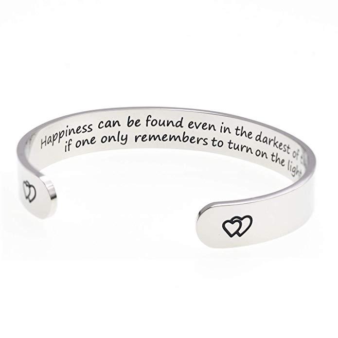 LParkin Happiness can be Found Even in The Darkest of Times Encouragement Jewelry Bracelet Inspirational Motivational Gift