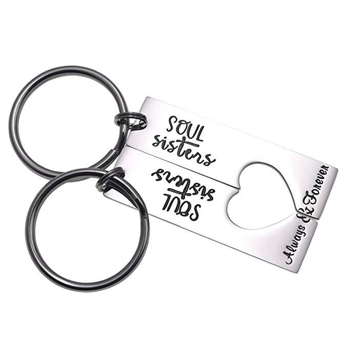 LParkin Soul Sister Keychains for 2 Always & Forever Sister Keychain Jewelry for Women Sister Gift Best Friends Key Chain Set