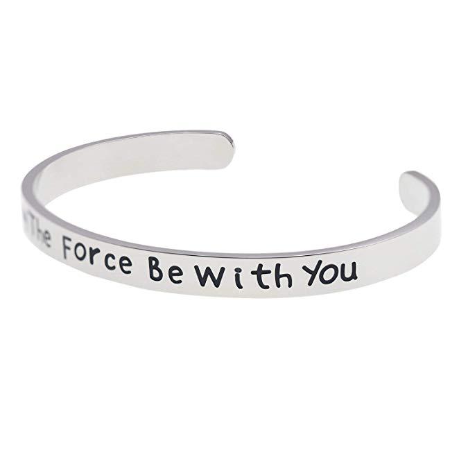 LParkin May The Force Be with You Cuff Bracelet Stainless Steel High Polished Finish Cuff Bracelet Men Women