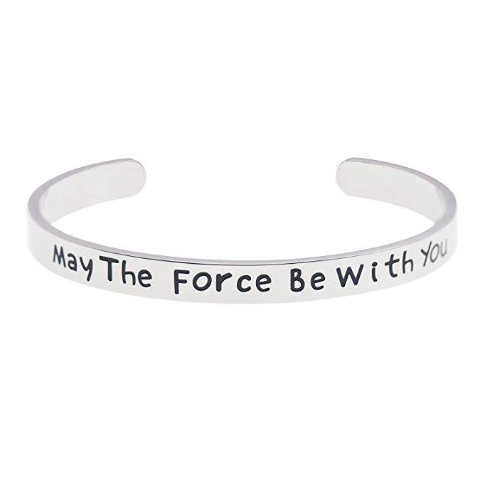 LParkin May The Force Be with You Cuff Bracelet Stainless Steel High Polished Finish Cuff Bracelet Men Women