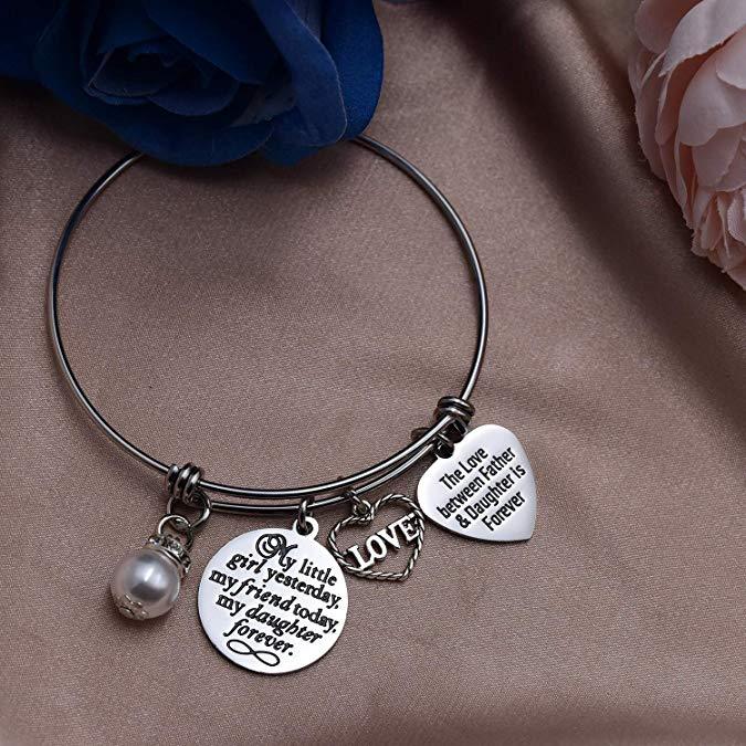 A Little Girl Yesterday A Friend Today My Daughter Forever Bangle Bracelet The Love Between Mother Daughter is Forever Wedding Day Gift from Parent