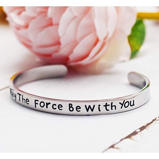LParkin May The Force Be with You Cuff Bracelet Stainless Steel High Polished Finish Cuff Bracelet Men Women
