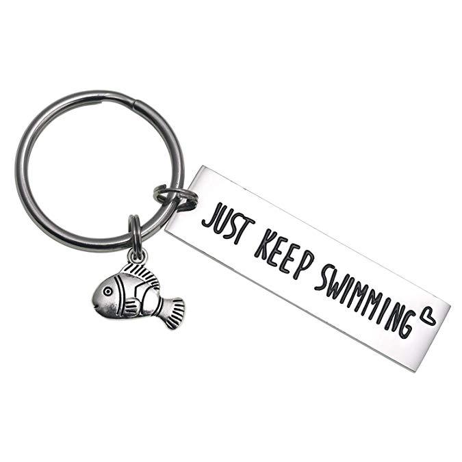LParkin Keep Fucking Going Keychain Just Keep Swimming Key Chain Adult Encouragement Gift Best Friend Keep Going Key Ring