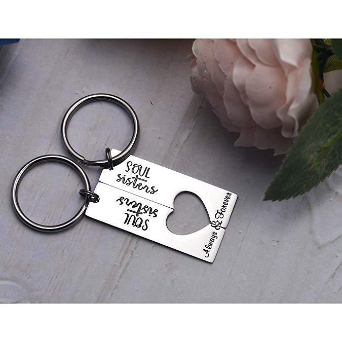 LParkin Soul Sister Keychains for 2 Always & Forever Sister Keychain Jewelry for Women Sister Gift Best Friends Key Chain Set