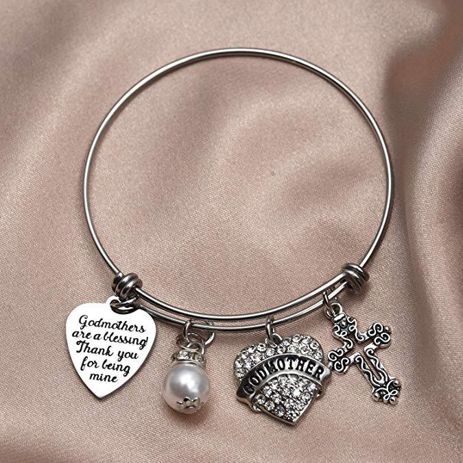 LParkin Godmother Bracelet Godmothers are a Blessing Thank You for Being Mine Bangle Stainless Steel Godmother Gift Jewelry Bracelets