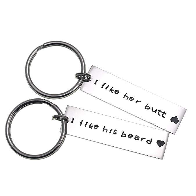 I Like Her Butt I Like His Beard Rectangle Key Chain Husband Wife Boyfriend Girlfriend Couple Gifts Anniversary Key Chains Valentine's Day Bearded Men