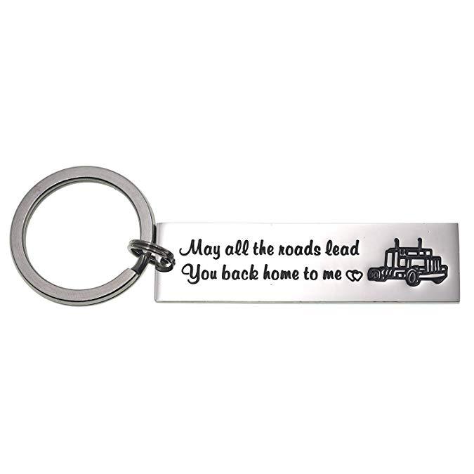 Truck Driver Gifts Key Chain May All The Roads Lead You Back Home to Me Keychain Couple Gifts for Him Long Distance Relationship Gift for Trucker