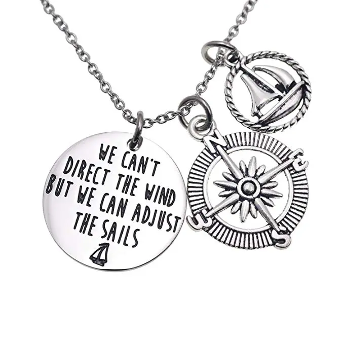 LParkin We Can't Direct The Wind But We Can Adjust The Sails Key Chain Necklaces Inspiration Necklace Keychain Gift for Her