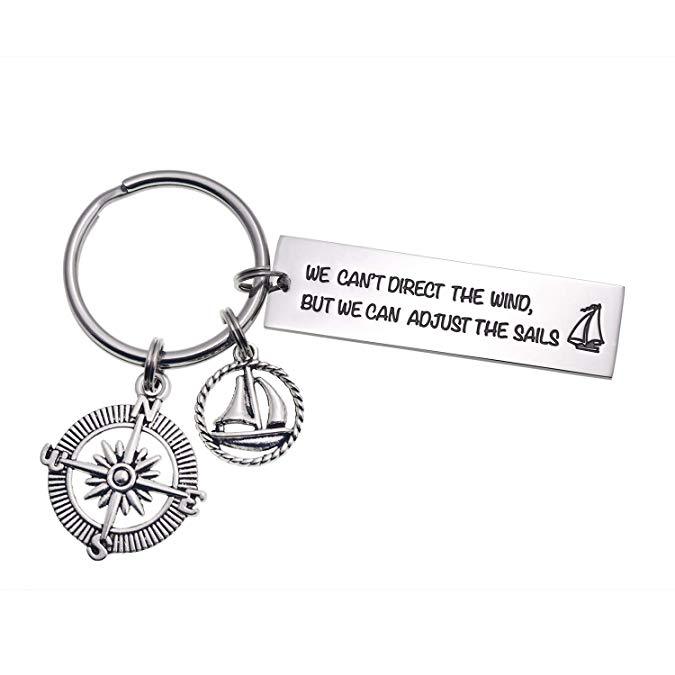 LParkin We Can't Direct The Wind But We Can Adjust The Sails Key Chain Necklaces Inspiration Necklace Keychain Gift for Her