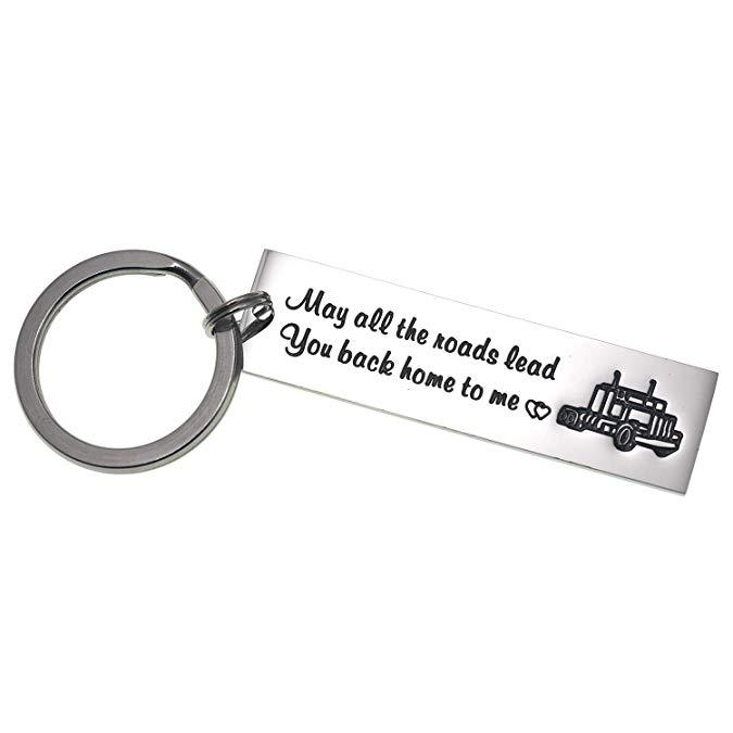 Truck Driver Gifts Key Chain May All The Roads Lead You Back Home to Me Keychain Couple Gifts for Him Long Distance Relationship Gift for Trucker