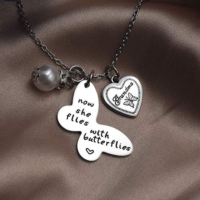 LParkin Sympathy Gift Butterfly Necklace Now She Flies Butterflies Memory Necklace in Memory Necklaces Remembrance Gift Loss a Loved One Butterfly Jew
