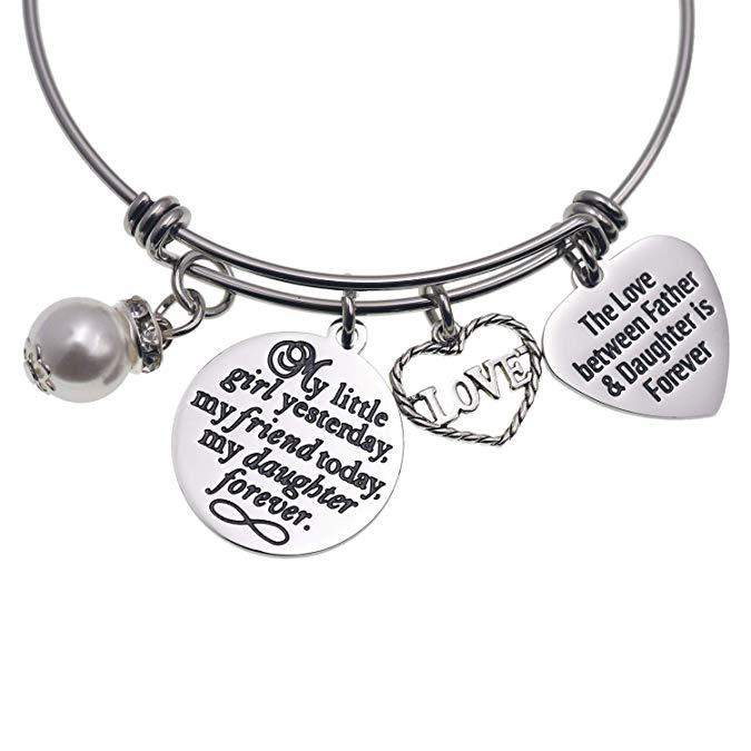A Little Girl Yesterday A Friend Today My Daughter Forever Bangle Bracelet The Love Between Mother Daughter is Forever Wedding Day Gift from Parent
