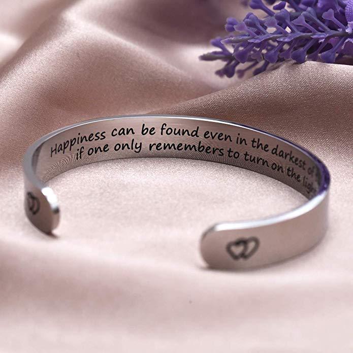 LParkin Happiness can be Found Even in The Darkest of Times Encouragement Jewelry Bracelet Inspirational Motivational Gift