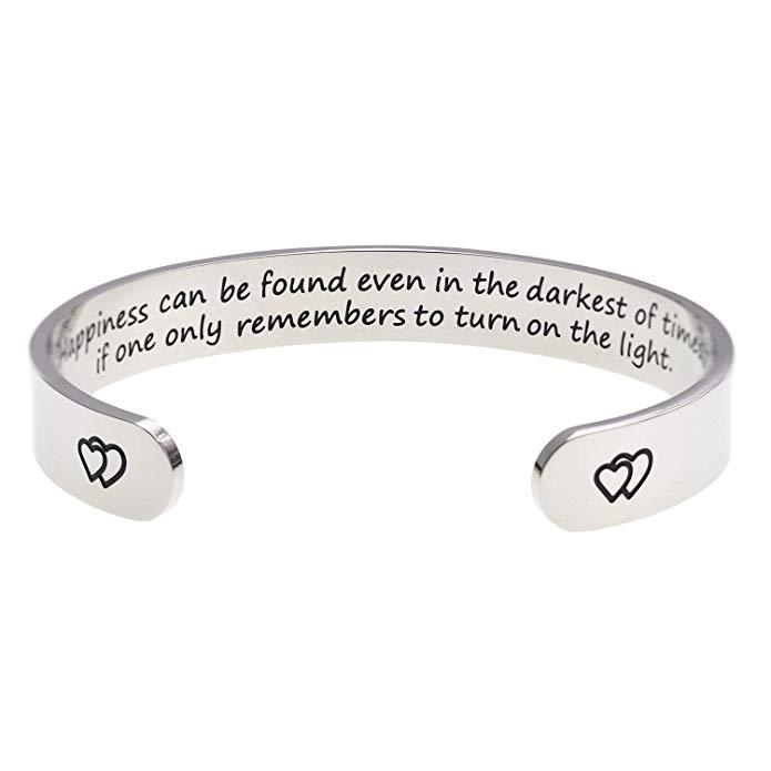 LParkin Happiness can be Found Even in The Darkest of Times Encouragement Jewelry Bracelet Inspirational Motivational Gift