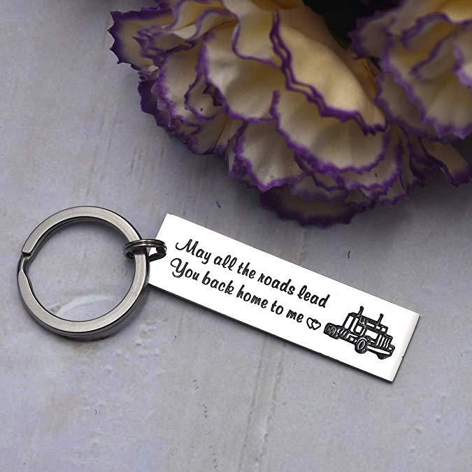 Truck Driver Gifts Key Chain May All The Roads Lead You Back Home to Me Keychain Couple Gifts for Him Long Distance Relationship Gift for Trucker