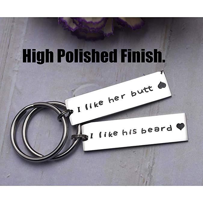 I Like Her Butt I Like His Beard Rectangle Key Chain Husband Wife Boyfriend Girlfriend Couple Gifts Anniversary Key Chains Valentine's Day Bearded Men