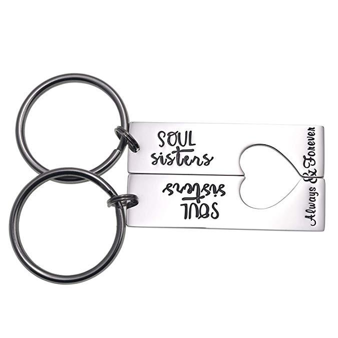 LParkin Soul Sister Keychains for 2 Always & Forever Sister Keychain Jewelry for Women Sister Gift Best Friends Key Chain Set