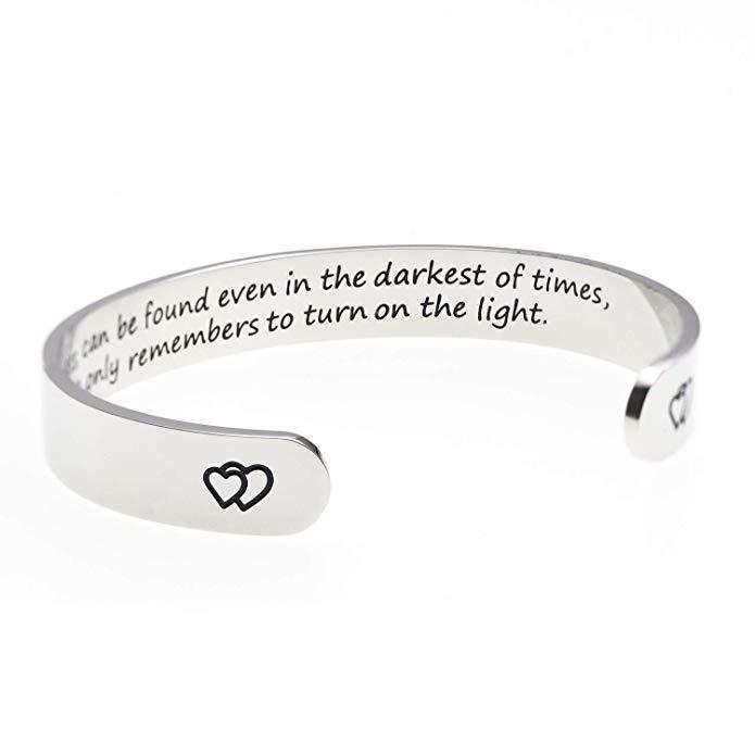 LParkin Happiness can be Found Even in The Darkest of Times Encouragement Jewelry Bracelet Inspirational Motivational Gift