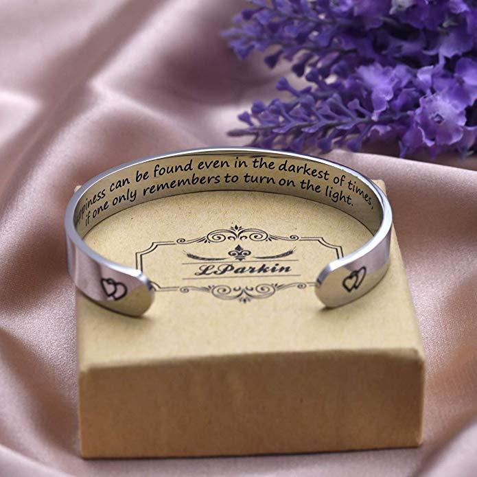 LParkin Happiness can be Found Even in The Darkest of Times Encouragement Jewelry Bracelet Inspirational Motivational Gift