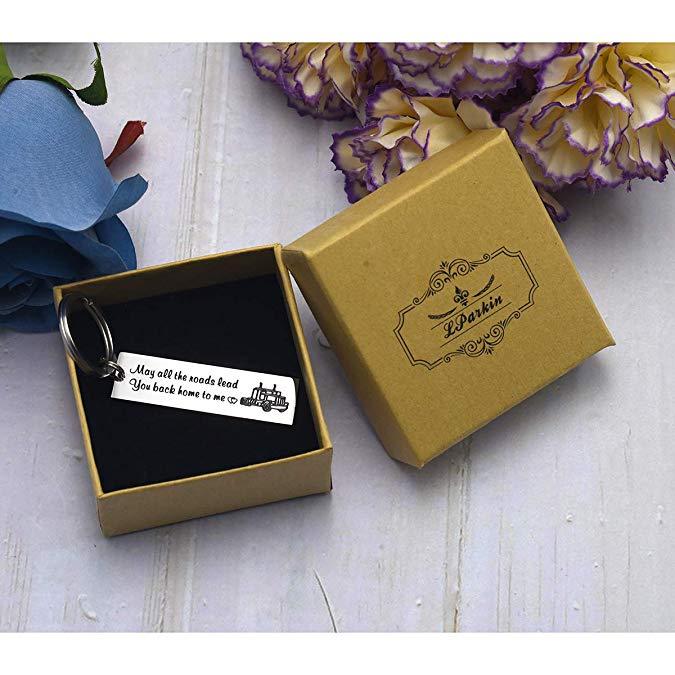Truck Driver Gifts Key Chain May All The Roads Lead You Back Home to Me Keychain Couple Gifts for Him Long Distance Relationship Gift for Trucker