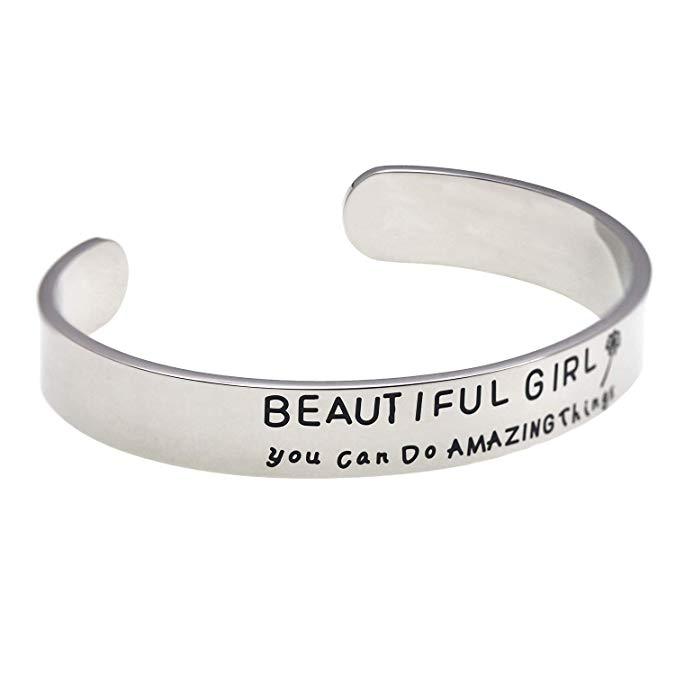 LParkin Beautiful Girl You Can Do Amazing Things Inspirational Bracelet Self Esteem Daughter Gift Graduation Gift Do Hard Amazing Things Gifts for Her