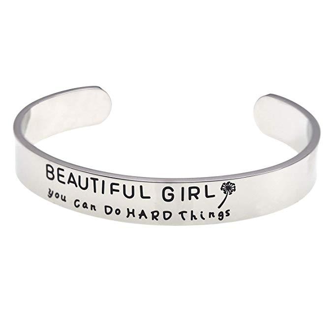 LParkin Beautiful Girl You Can Do Hard Things Inspirational Bracelet Self Esteem Daughter Gift Graduation Gift Do Hard Amazing Things Gifts for Her Mo