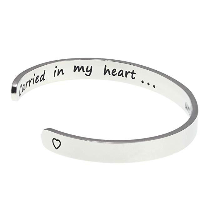 LParkin Loss of Loved One Memory Bracelet Carried in My Heart Until We Meet Again in Heaven Memorial Cuff Bracelet Miscarriage Jewelry