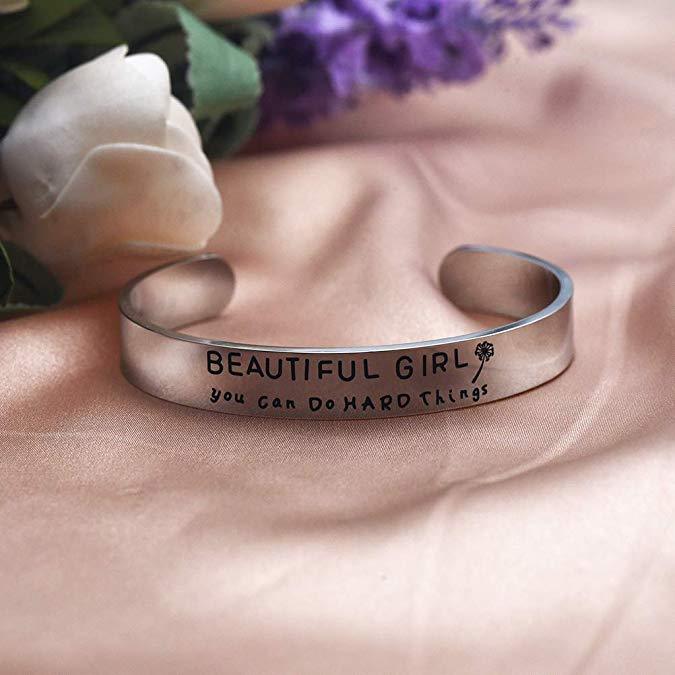 LParkin Beautiful Girl You Can Do Hard Things Inspirational Bracelet Self Esteem Daughter Gift Graduation Gift Do Hard Amazing Things Gifts for Her Mo