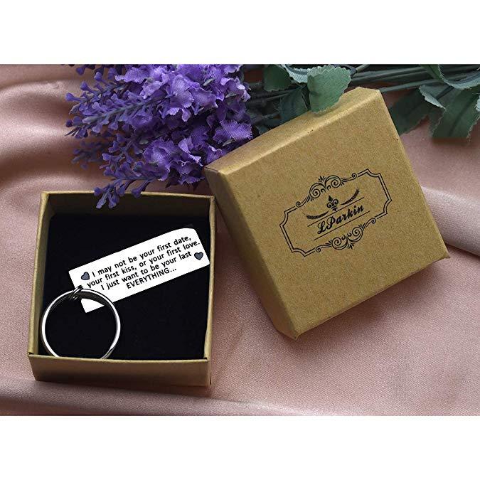 LParkin I May Not Be Your First Date Your First Kiss Or Your First Love Keychain Fathers Day Gfit Boyfriend Mens Keychain Gift for Him Gift for Dad