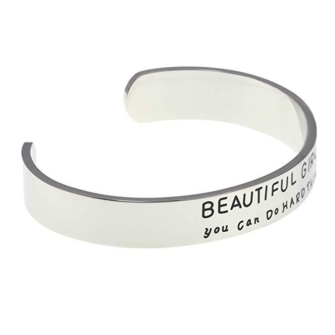 LParkin Beautiful Girl You Can Do Hard Things Inspirational Bracelet Self Esteem Daughter Gift Graduation Gift Do Hard Amazing Things Gifts for Her Mo