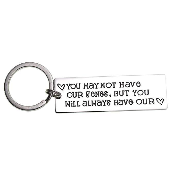 LParkin Gifts for Stepdads You May Not Have Our Genes But You Will Always Have Our Heart Keychain Fathers Day Present Step Dad Gift from Stepdaughter