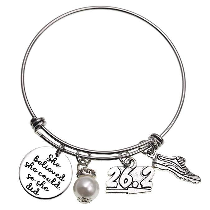 LParkin Marathon Gift Jewelry 26.2 Bracelet She Believed She Could So She Did Marathon Bracelet Bangle Running Gift