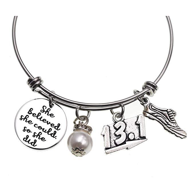 LParkin 13.1 Bracelet She Believed She Could Half Marathon Gift 13.1 Jewelry Half Marathon Jewelry Bracelet Running Gifts for Friend Gift