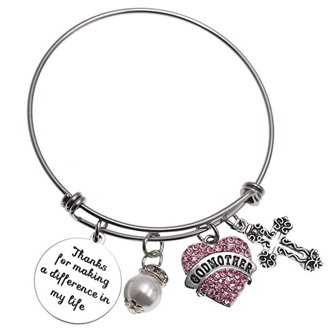 LParkin Godmother Bracelet Thank You for Making a Difference in My Life Bangle Stainless Steel Godmother Gift Jewelry Bracelets