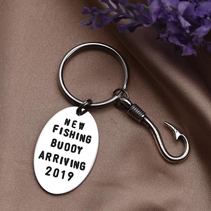 LParkin Fishing Buddy Arriving 2020 Fishing Buddy Keychain Pregnancy Announcement Gift Dad My Fishing Buddy Fishing Gifts Men's Gift Grandpa Gifts