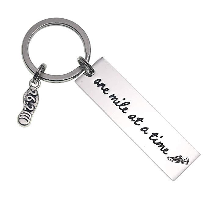 LParkin Cross Country Keychain Jewelry Gifts Women Teen Girls Boys Men Coach Training Key Chain One Mile at A Time Stainless Steel