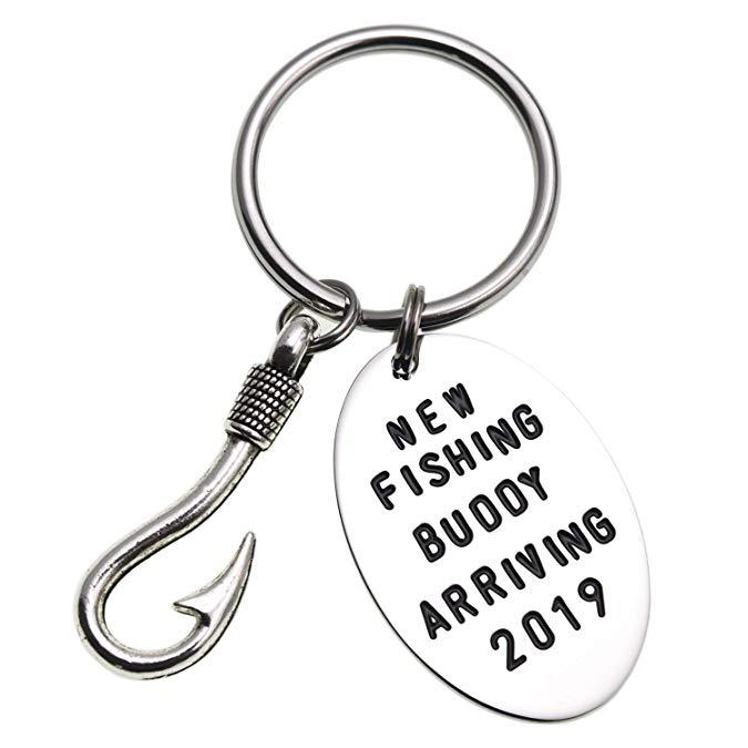 LParkin Fishing Buddy Arriving 2020 Fishing Buddy Keychain Pregnancy Announcement Gift Dad My Fishing Buddy Fishing Gifts Men's Gift Grandpa Gifts