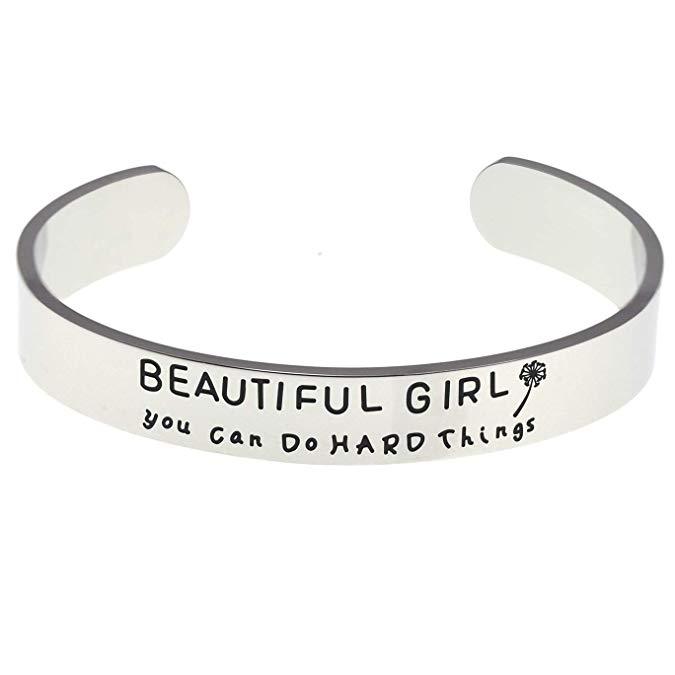 LParkin Beautiful Girl You Can Do Hard Things Inspirational Bracelet Self Esteem Daughter Gift Graduation Gift Do Hard Amazing Things Gifts for Her Mo