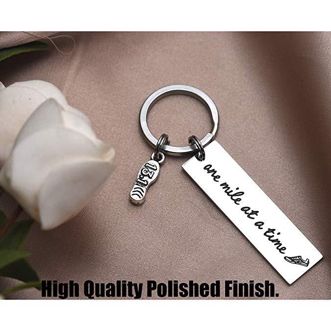 LParkin Cross Country Keychain Jewelry Gifts Women Teen Girls Boys Men Coach Training Key Chain One Mile at A Time Stainless Steel