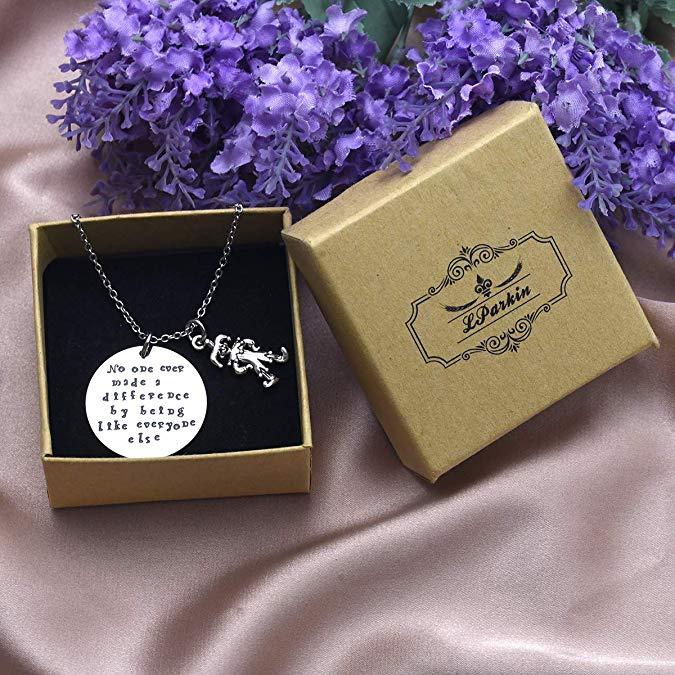 LParkin No One Ever Made a Difference by Being Like Everyone Else Circus Charm Necklace for Her Quote Necklace Charm Inspirational Gifts for Her The G