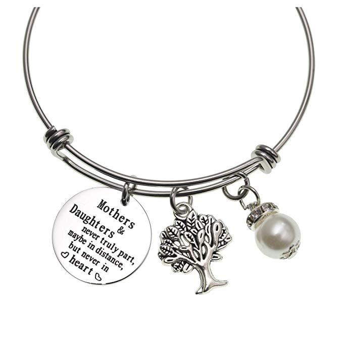 LParkin Mothers and Daughters Never Truly Part Maybe in Distance But Never in Heart Bangle Bracelet Mother Daughter Gift Bracelet Christmas