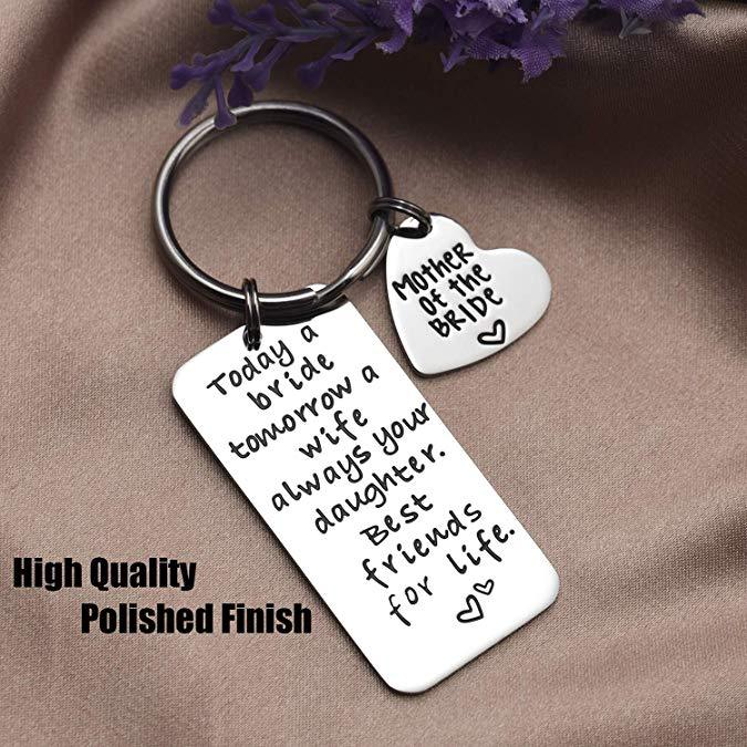 LParkin Mother of The Bride Keyring Wedding Gift Keychain Today a Bride Tomorrow a Wife Always Your Daughter Best Friends for Life