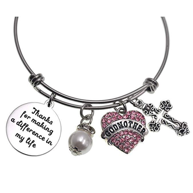 LParkin Godmother Bracelet Thank You for Making a Difference in My Life Bangle Stainless Steel Godmother Gift Jewelry Bracelets