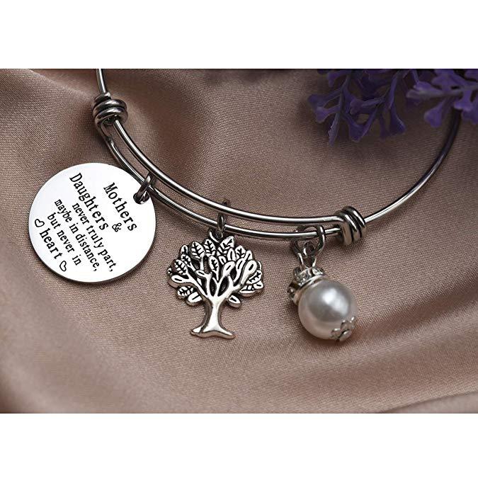 LParkin Mothers and Daughters Never Truly Part Maybe in Distance But Never in Heart Bangle Bracelet Mother Daughter Gift Bracelet Christmas