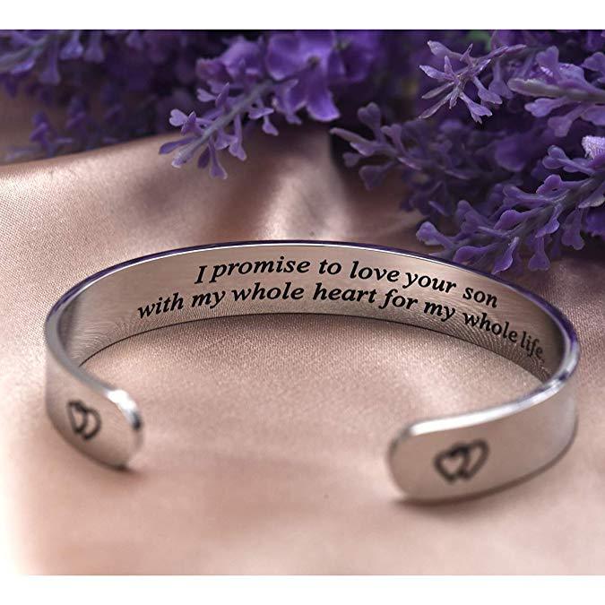 LParkin I Promise to Love Your Son with My Whole Heart for My Whole Life Bracelet Mother of The Groom Gift Wedding Bangle Bracelets