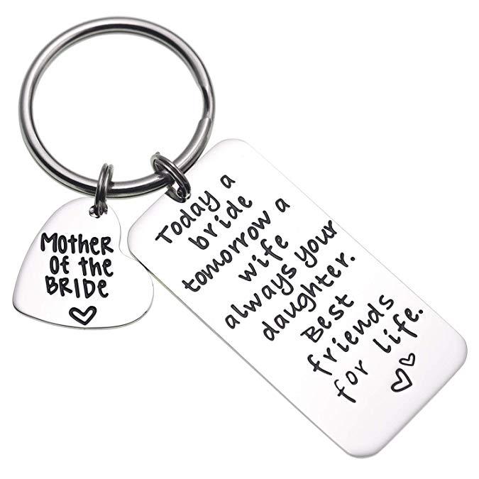 LParkin Mother of The Bride Keyring Wedding Gift Keychain Today a Bride Tomorrow a Wife Always Your Daughter Best Friends for Life