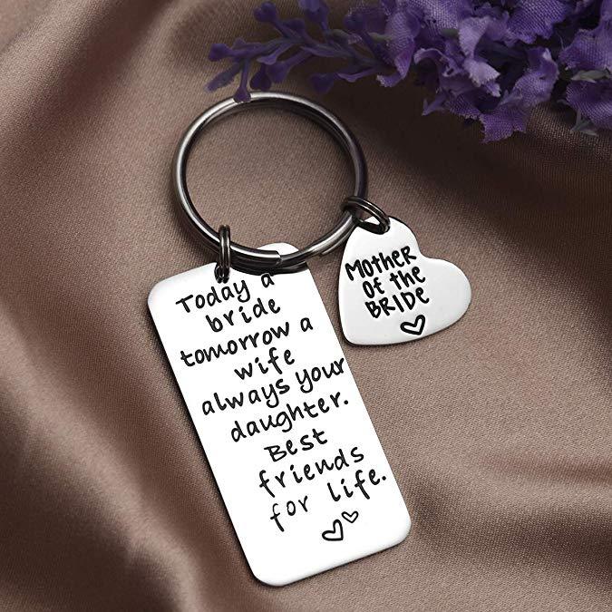 LParkin Mother of The Bride Keyring Wedding Gift Keychain Today a Bride Tomorrow a Wife Always Your Daughter Best Friends for Life